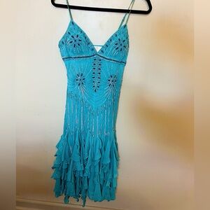 Turquoise Beaded Spaghetti-Strap Dress